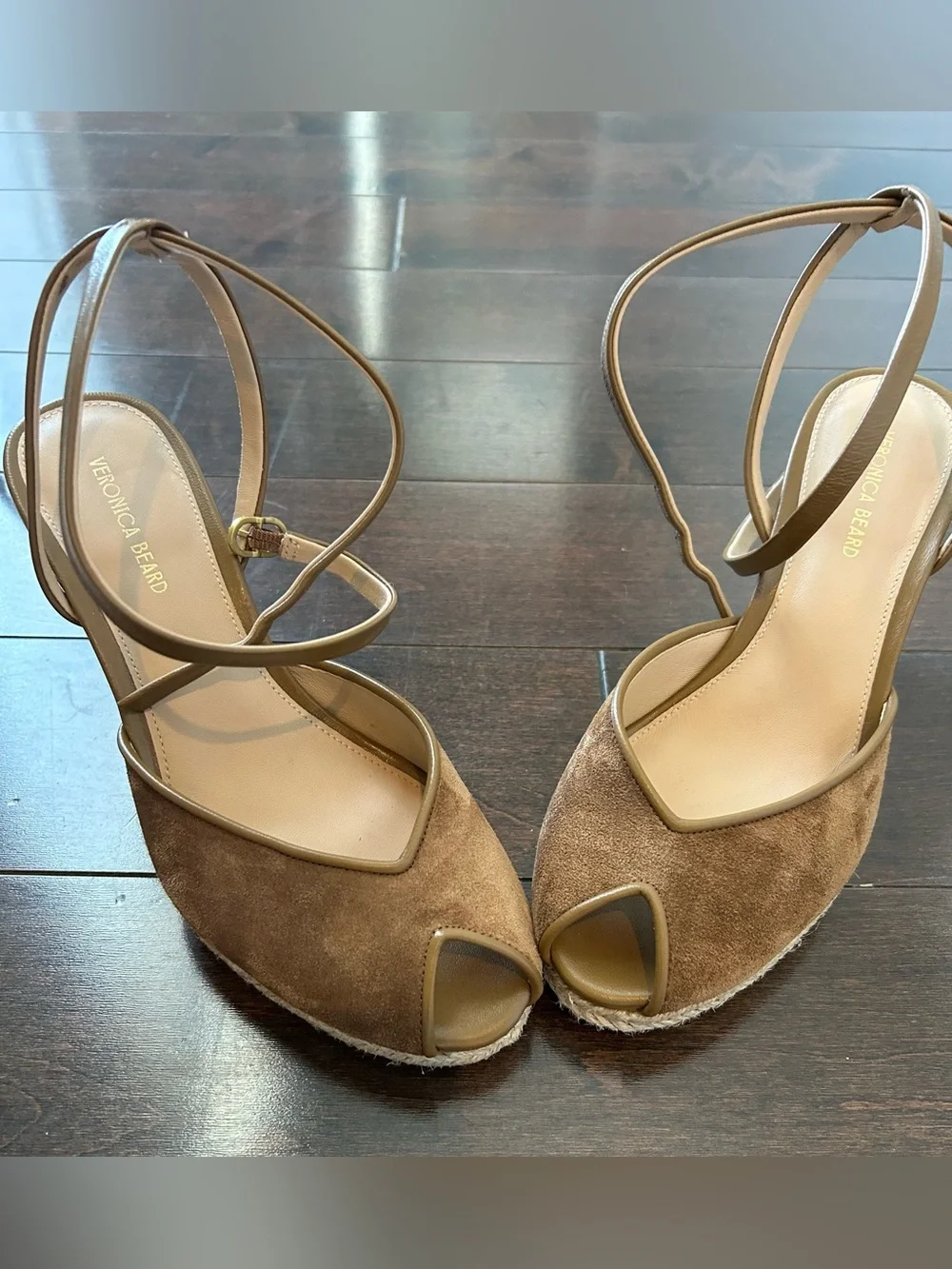 Veronica Beard Pasina Wedge Espadrille Peep-Toe Sandals - worn once inside